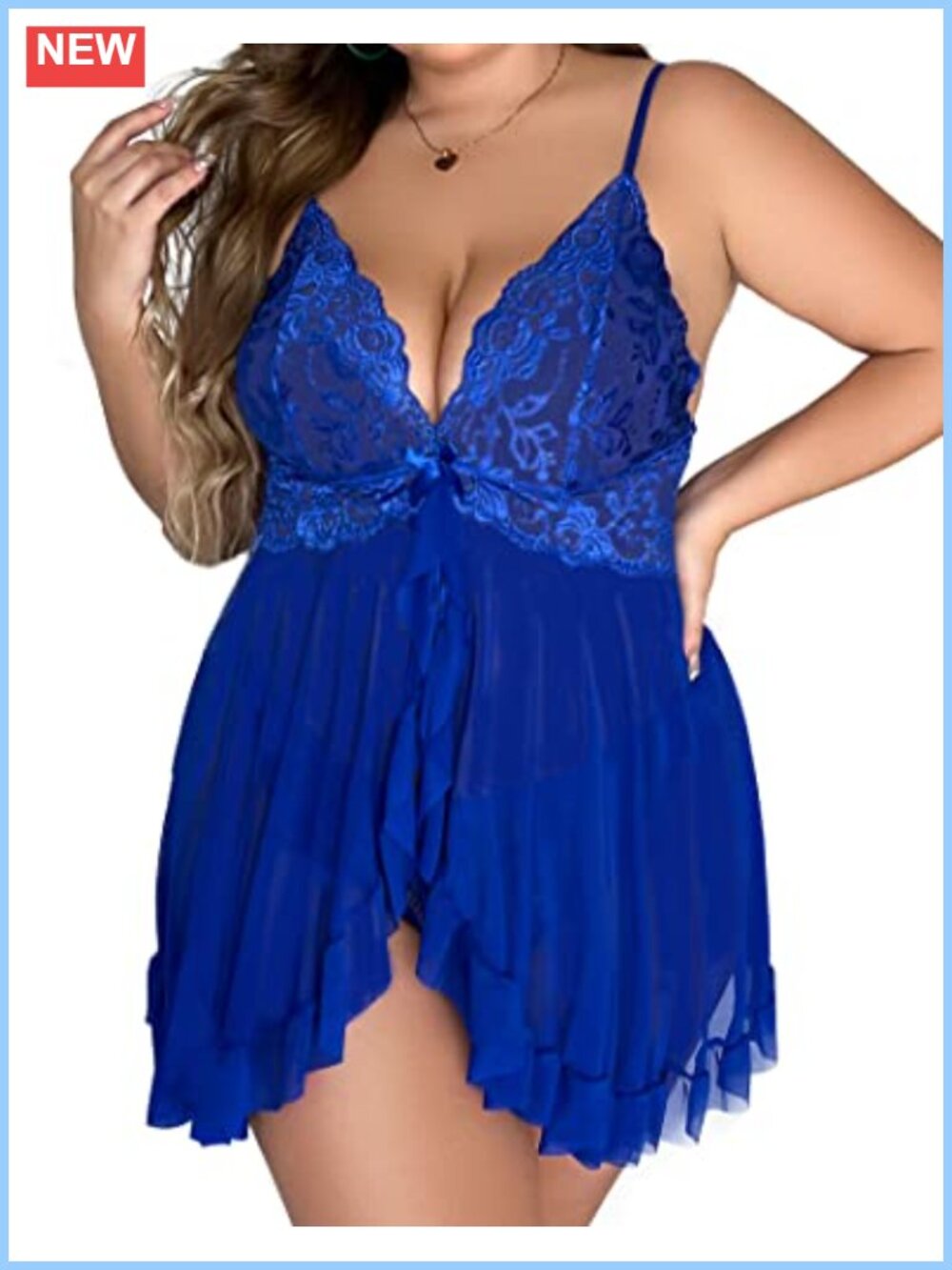 Plus Size Lace Babydoll Chemise Sexy Sleepwear with Panty